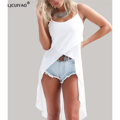 LJCUIYAO Women Summer Sleeveless Camis Sexy Casual Sling Strap Tops Chiffon Beach Cami New Fashion Thin Long White Tops Clothing