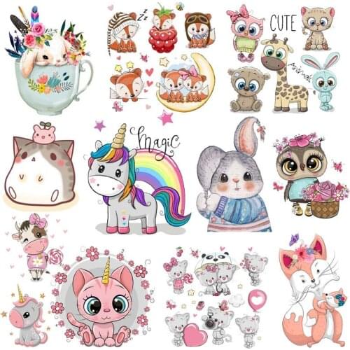 Cute Rabbit/ Cat Thermal Stickers Heat Vinyl Transfer For Clothing Iron On Transfer For Clothes Appliques For DIY Baby T-shirt