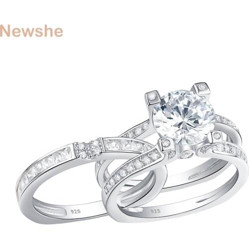 Newshe 100% Solid 925 Sterling Silver Square Bottom Wedding Ring Set Guard Band AAA CZ Engagement Rings For Women Size 5 to 12