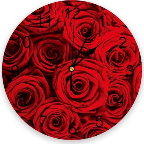 Red Rose Romatic Flower 3d Wall Clock Modern Design Farmhouse Decor Kitchen Vintage PVC Round Clock Living Room Decoration