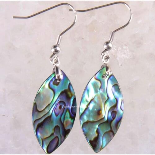 Natural Olive Bead Blue New Zealand Abalone Shell Handmade Jewelry For Women Dangle Earrings 1Pair U269