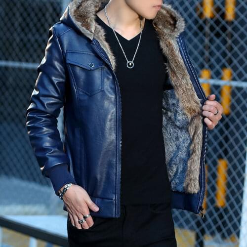 2021 Men New Leather Jackets Autumn and Winter Male Fur Coat with Fleece Man Warm Pu Jacket Warm Leather Motorcycle Outwear Q87