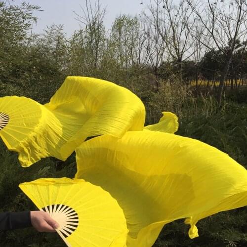 New Arrival pure Yellow Bamboo+ 100% Real Silk Fan Veils for Belly Dance or Stage Show 180cm Length