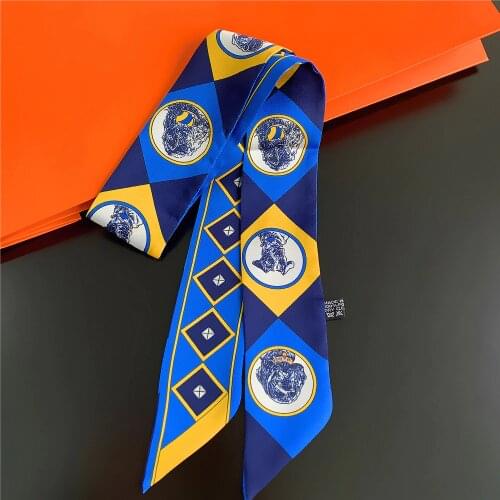 Autumn and winter new dog head animal design womens small silk scarf binding bag handle Ribbon Hair Band small scarf