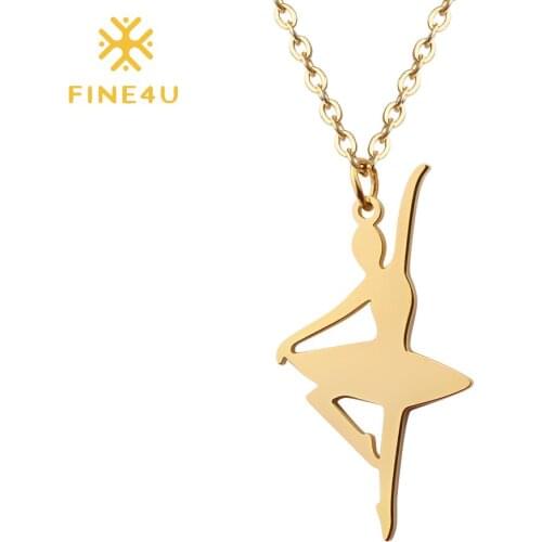 FINE4U N464 Stainless Steel Dancer Ballet Pendant Necklace Ballerina Dance Recital Jewelry For Women Girls Birthday Gifts