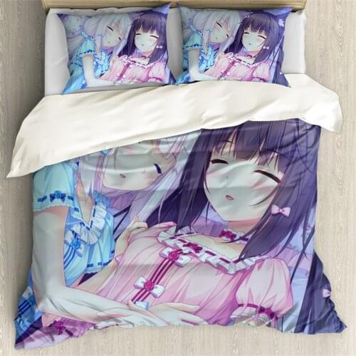 Upetstory Bedroom White/Black Duvetcover 3Pcs Nekopara Printed Bed Pillowcover for Room Comfortable Quilt Cover Beds Bedclothes