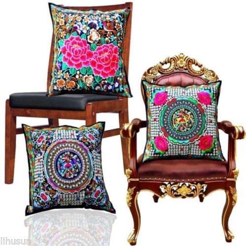 Stunning 3pcs Chinese unique Vintage Ethnic Embroiderd Cushion