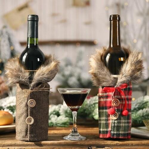 Christmas Celebration New Table Wine Bottle Decoration Stripe Plaid Skirt Wine Bottle Red Wine Set Hot Sale