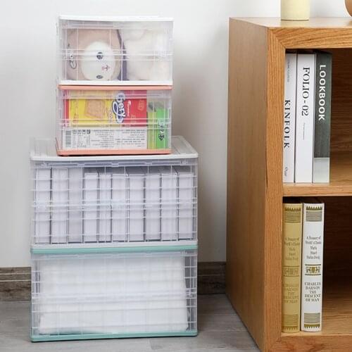 S/M/L Transparent Foldable Storage Box Plastic Collapsible Case Utility Toys Container Desktop Holder Book Storage Car Boxes