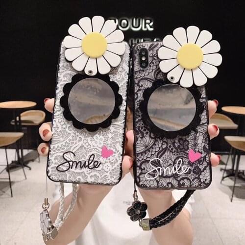 Sexy Lace Case For iPhone 7 7plus 6 6S 6Plus 5 5S Retro Vintage Floral Daisy Flower Mirror Phone Cases For iphone x xr xs max