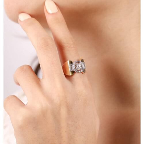 SembolGold Yellow Gold Baguette Ring Clarise 14 Setting Ring Wedding Accessories Fashion Luxury Jewelry Gifts For Women