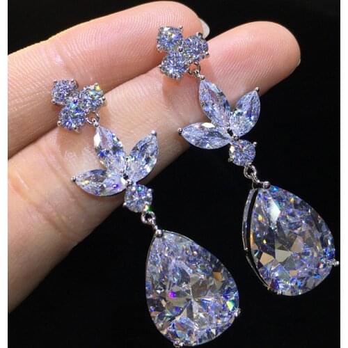 Water Drop Crystal S925 Sterling Silver Color Stud Earrings Long Earrings for Women Fashion Jewelry Gift Korean Earrings