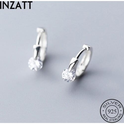 INZATT Real 925 Sterling Silver Zircon Round Hoop Earrings For Fashion Woman Party Minimalist Fine Jewelry Accessories Gift
