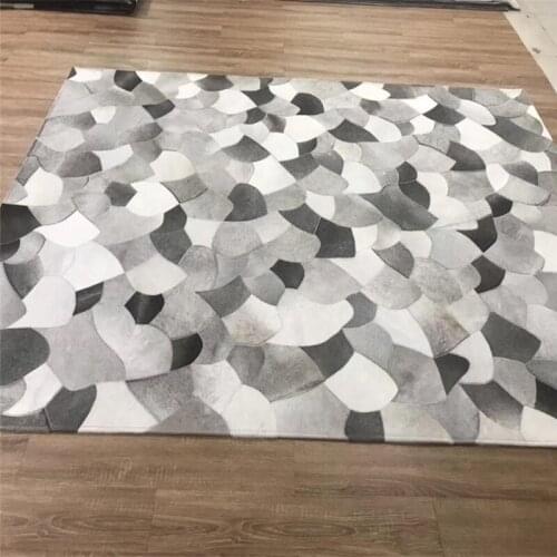 Fan Shape Cowhide Grey Rug，Customizable size / color