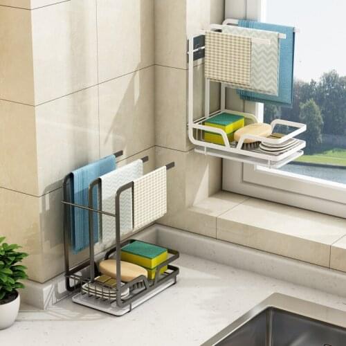 Carbon Steel Storage Rack Kitchen Utensil Towel Rack Rag Hanging Holder Kitchen Gadgets Sponge Shelf Kitchen Organizer Drain