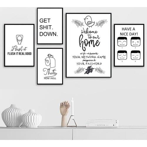 Toilet Paper Bird Quote Black and White Abstract Wall Art Canvas Painting Nordic Posters and Prints for Washroom WC Home Decor