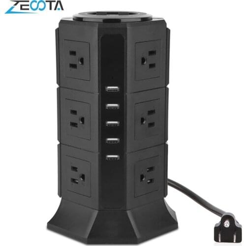 Vertical Power Strip Tower Surge Protector 2/3 Layers 8/12 Outlets US Electric Plug USB Charger 6.5ft Extension Cord Home Office