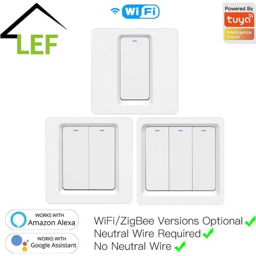 WiFi Smart Push Button Switch No Neutral Wire Required Smart Life Tuya APP Alexa Google Home Voice Control 1/2/3 Gang EU UK New