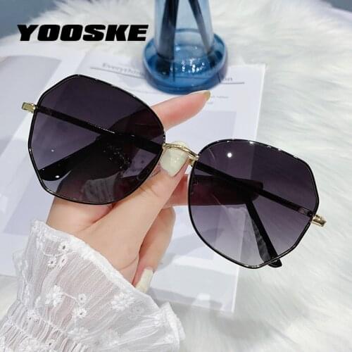 YOOSKE Vintage Polarized Sunglasses Women Metal Polygon Sun Glasses Oversized Gradient Sunglass for Ladies Shades Eyewear UV400