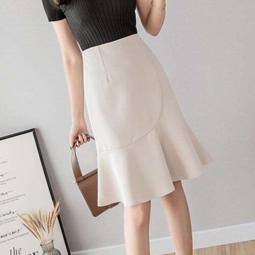Shintimes A-Line Skirts Women Fashion Knee-Length Ruffles Woman Skirts High Waist Elegant Office Clothes Female 2020 Summer