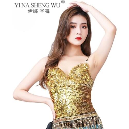 1pc Women Shiny Sequins Halter Bra Top Stage Performance Latin Belly Dance Costume Club Party Nightclub Bar Sexy Charm Sling Top