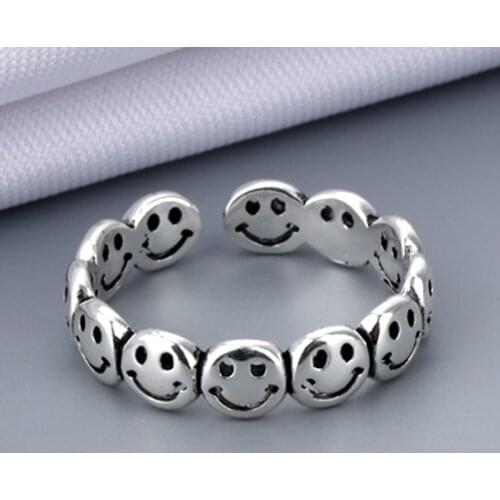Ladies Jewelry Free Shipping Happy Smiley Aesthetic Ring Womens Punk Hip-hop Adjustable Ring Stylish Copper Jewelry Best Gift
