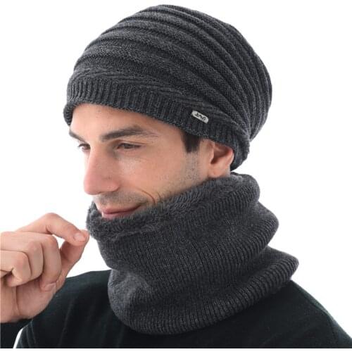 Winter Hat Neck Warmer Knitted Hat Scarf Set Fashion Warm Knit Skullies Beanies Balaclava Winter Hat For Men