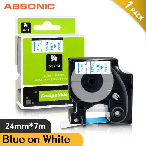 Absonic 53714 Blue on White 24mm Label Tape Compatible Dymo Tape D1 Label Maker for Dymo Label Printer Labeller LW450 LM500TS