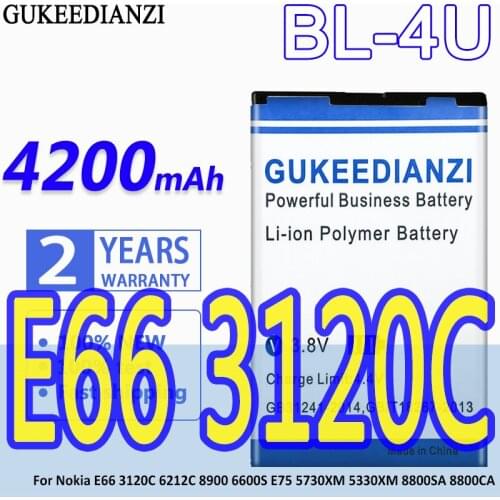 High Capacity GUKEEDIANZI Battery 4200mAh For Nokia E66 3120C 6212C 8900 6600S E75 5730XM 5330XM 8800SA 8800CA BL 4U