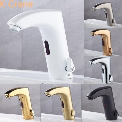 Touchless Gold Faucet Bathroom Infrared Motion Sensor Tap Basin Sink Hot Cold Mixer Automatic Grifo Smart White Copper Faucets