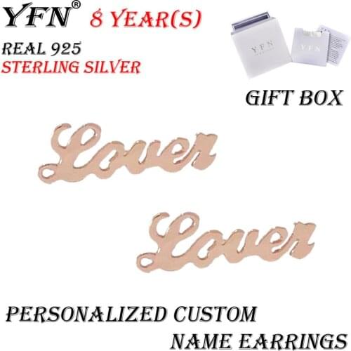YFN Brand Sterling Silver Personalized Script Font Name Earrings With Gift Box