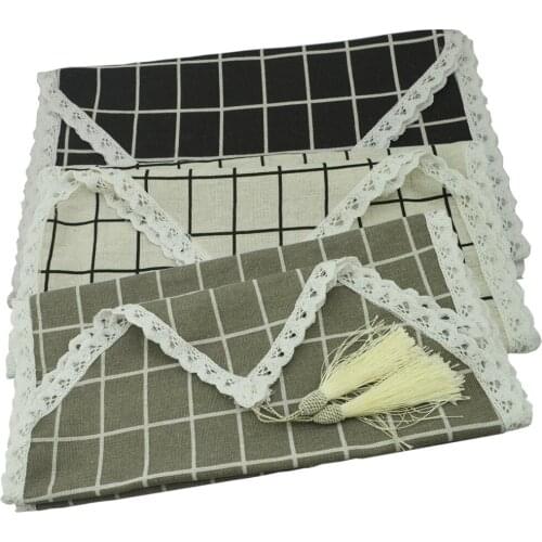 Black/White/Gray Tassel Linen Cotton Table Runner Printed Lattice Home Table Runners Wedding Christmas Birthday Party Decors