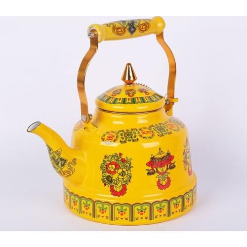 Enamel kettle, enamel teapot, enamel coffee pot, enamel milk pot, national style eight treasure map thickened kettle. 1.7L 2.5L