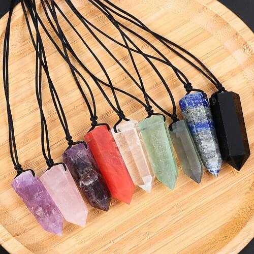 Reiki Healing Big Bullet Pendulum Fluorite Stone Quartz Crystal Necklace Amulet Natural Amethysts Lapis Agates Pendant Necklace