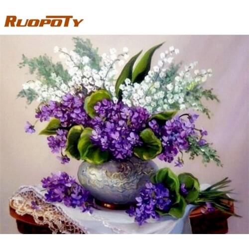 RUOPOTY Purple Flower Painting By Numbers Hand Painted Digital Oil Picture Paint By Number 60x75cm Acrylic Draw Canvas Home Arts