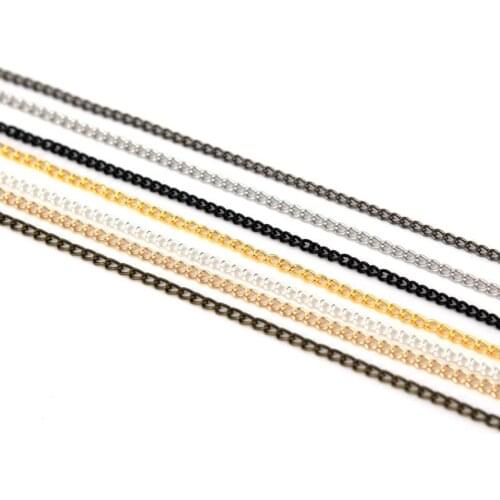 ACLOVEX 2m/lot Width 2mm Metal Iron Necklace Chains Bulk For Jewelry Making Gold Silver Color Open Link Chain Necklace Making