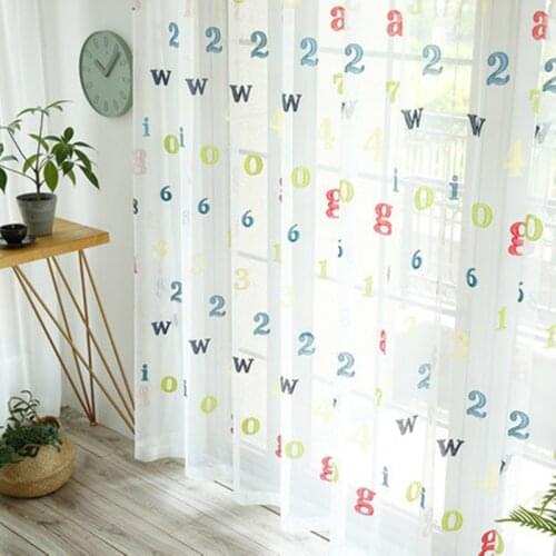 Lovely letter number tulle curtains for girl boy kids room living room bedroom window Early education embroidered sheer drapes