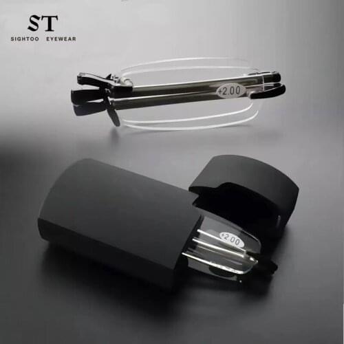 Sighttoo MINI Design Blue Light Proof Reading Glasses For Men olding Small Glasses Frame Black Metal Glasses With Original Box