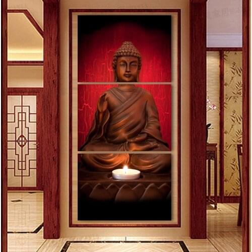 Canvas Wall Art Posters Prints 3 Panel Buddha Landscape Canvas Painting Wall Modular Pictures For Living Room Home Decor YGYT