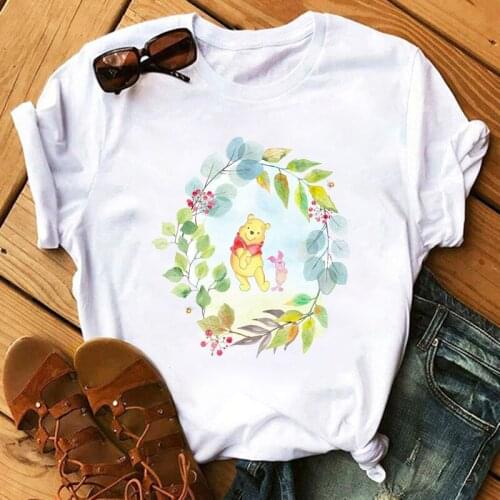 New Disney T-Shirt Women Men Summer Cartoon Print Cute Winnie The Pooh Tops Tee Shirt Fashion Soft Loose Over Size Short Sleeve
