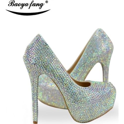 New Arrival Shining crystal women wedding shoes Bride fashion Rhinestone party dress shoes female Bling Bling shoes