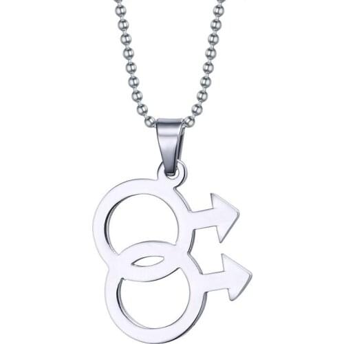 Stainless Steel Lesbian Pride Double Female Symbol LGBT Pendants & Necklaces Women Men 60cm Long One Direction Choker Jewelry