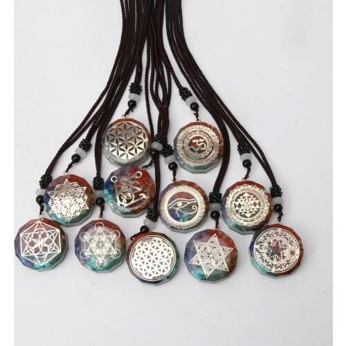 Orgone Pendant Necklace Metatron Cube Orgonite Energy Pendant 7 Chakras Reiki Healing EMF Protection Crystal Necklace