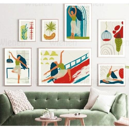 Simple Canvas Painting Abstract Ballet Girl Leaves Nordic Poster and Print Wall Picture Decoration for Home Living Room Wall Art