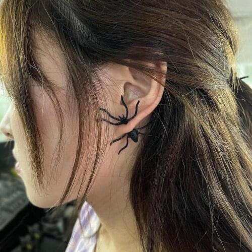 Halloween Decoration Halloween Costumes For Women 3D Creepy Black Spider Ear Stud Earrings For Halloween Party DIY Decoration