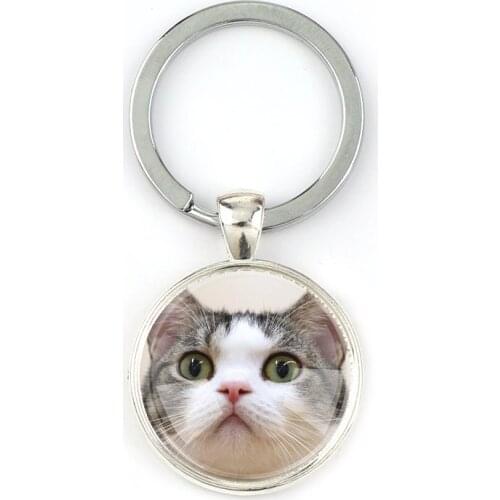 Interchangeable Vintage Metal Cat Glass Cabochon Blank Setting Keychains Key Ring DIY Personalized Jewelry Finding