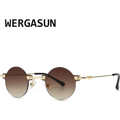 WERGASUN New Fashion Retro Steampunk Men Sunglasses Round Frameless Metal Sunglasses Women Oculos de sol UV400