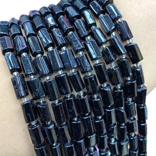 Fine 100% Natural Stone Black Tourmaline Loose Faceted Cylinder Gemstone Spacer Beads For Jewelry Making DIY Bracelet