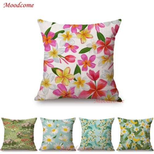 Tropical Flowers Daisy Lily Green Pastoral Home Decorative Sofa Throw Pillow Case Summer Decor Cotton Linen Cushion Cover Case