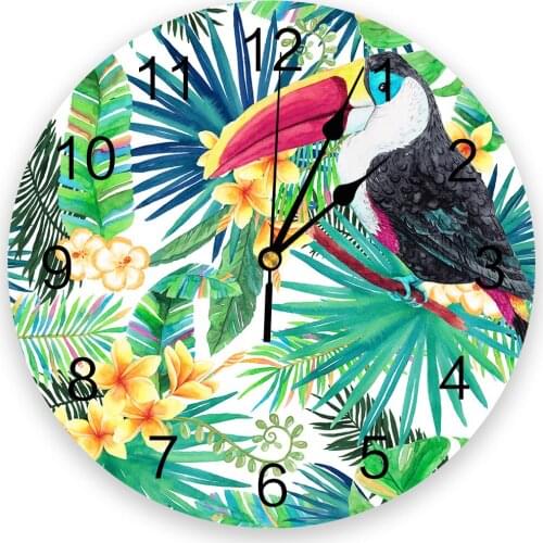 Tropical Plants Toucan 3d Wall Clock Modern Design Farmhouse Decor Kitchen Vintage PVC Round Clock Living Room Decoration